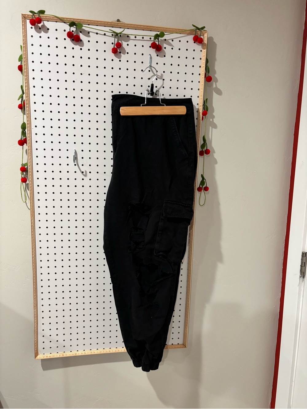 Black Distressed Cargo Jogger Pants
